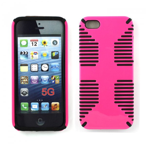 Wholesale iPhone 5 5S Hybrid Grip Case (Hot Pink-Black)